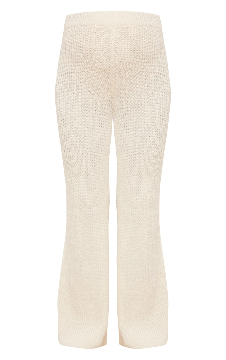MATERNITY CREAM POPCORN KNITTED HIGH WAISTED TROUSERS