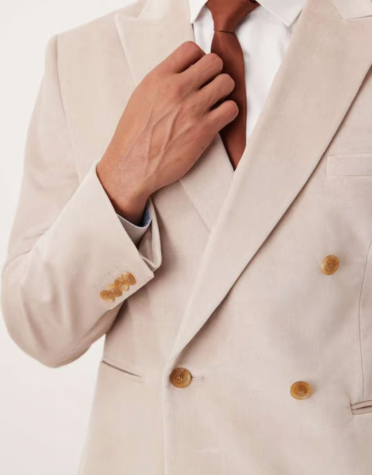Asos Design Slim Double Breasted Suit Jacket In Stone