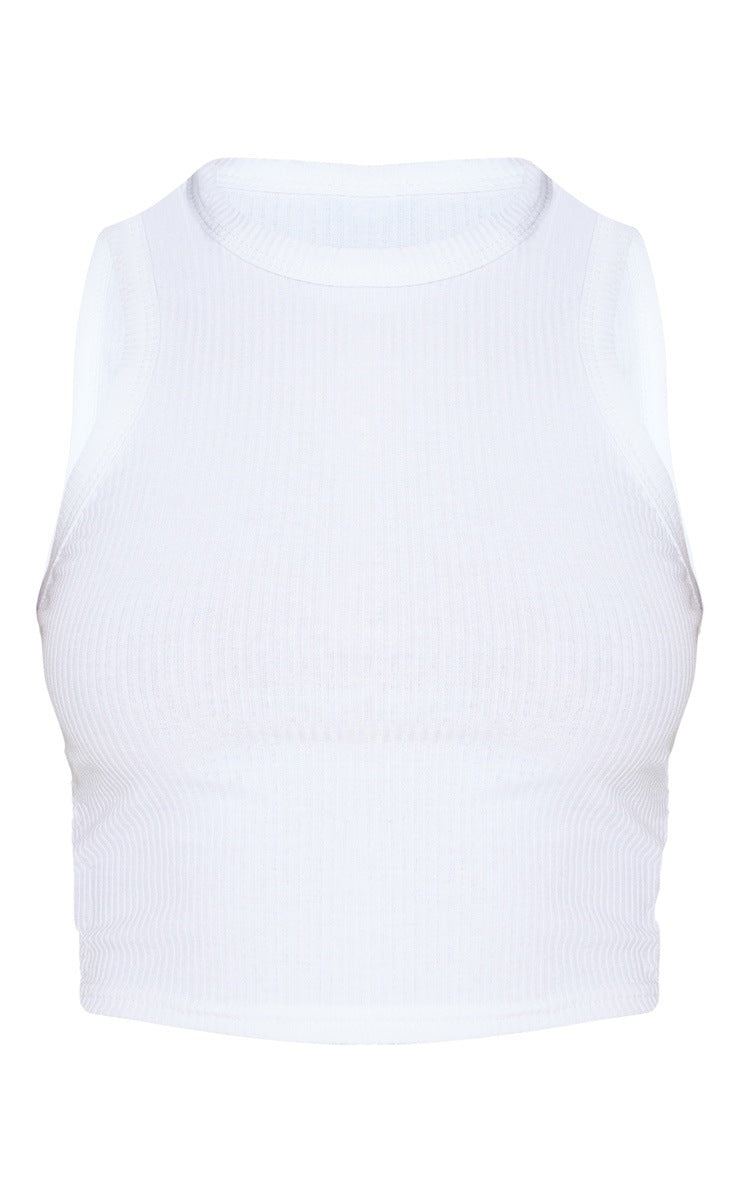 White Rib Racer Neck Vest