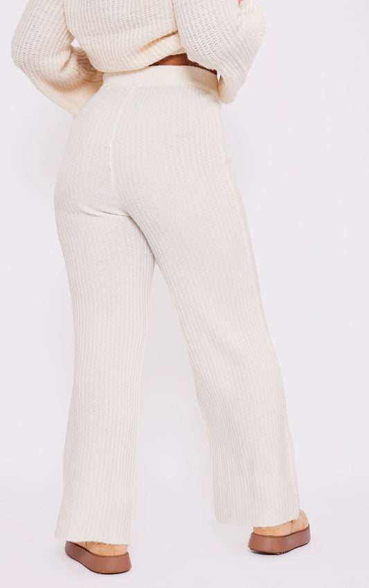 Plus Cream Soft Knit Wide Leg Pants