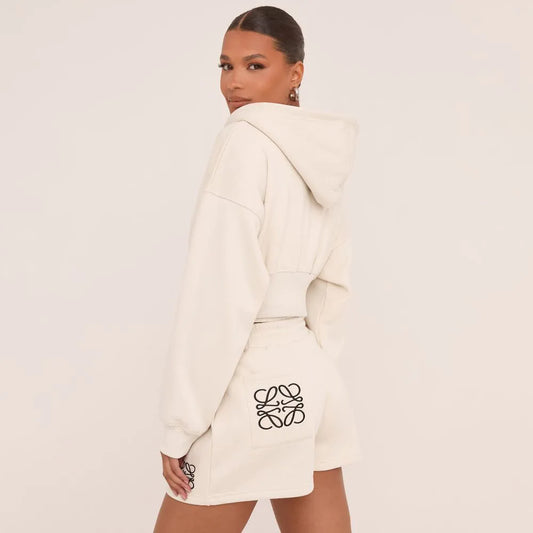 Swirl Graphic Detail Cropped Hoodie In Stone