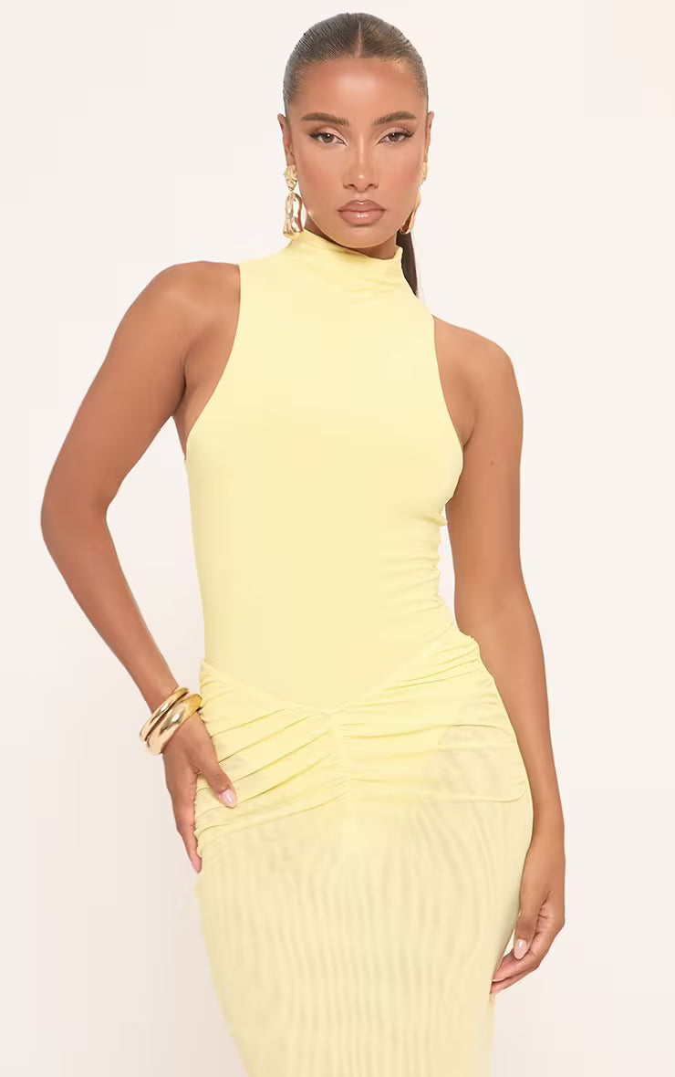 Ego - High Neck Sleeveless Bodysuit In Yellow