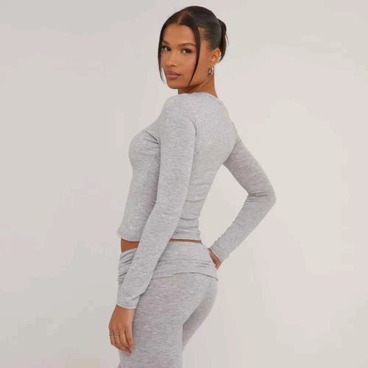 Ego - Long Sleeve Crew Neck Top In Grey