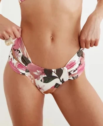 Floral Pattern Pleated Low Waist Bikini Bottom
