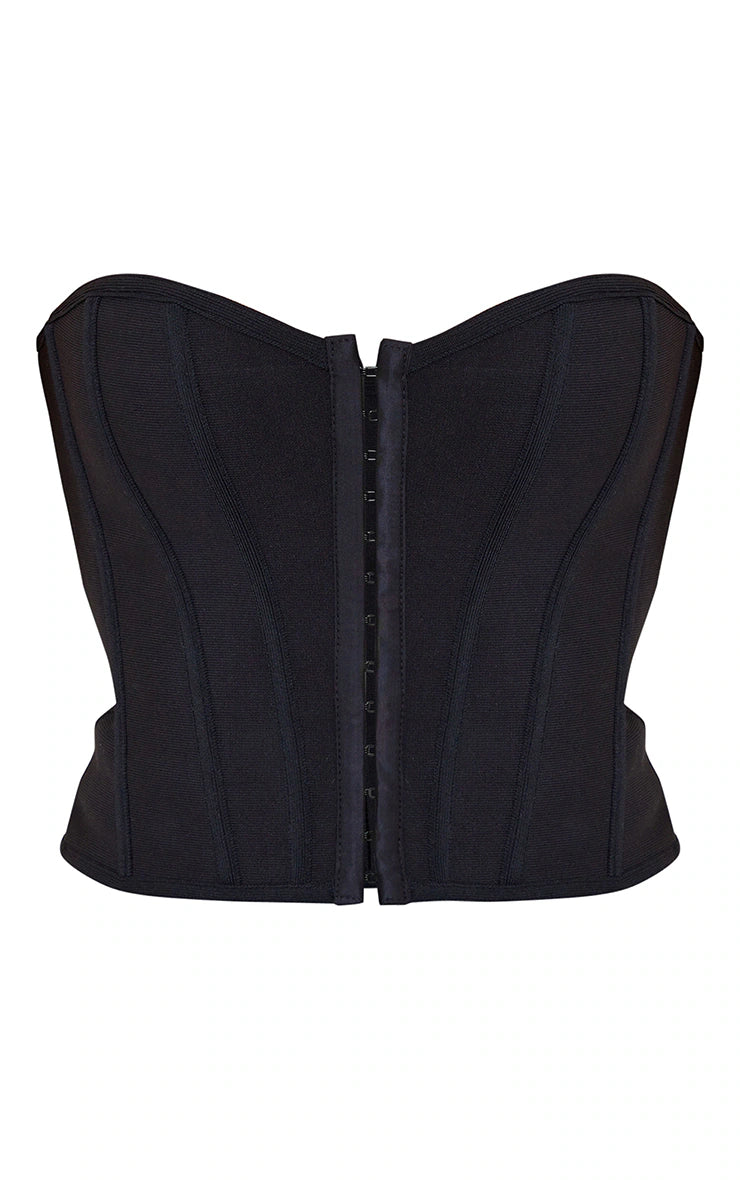 Black Bandage Hook And Eye Structured Corset