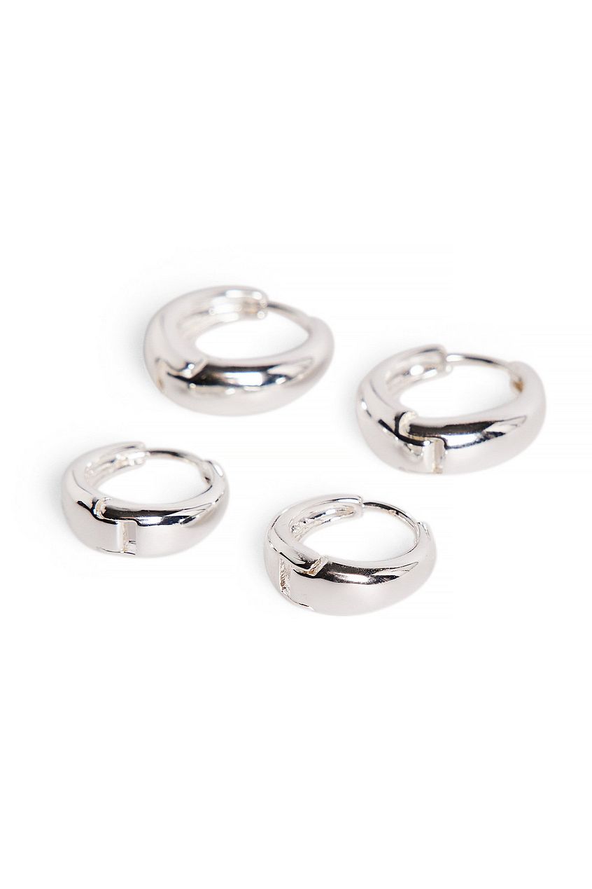 2-Pack Silver Plated Basic Chubby Hoops