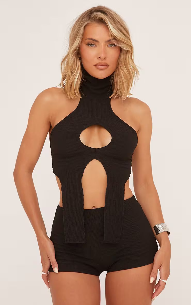 Ego - Mid Rise Booty Shorts In Black Texture