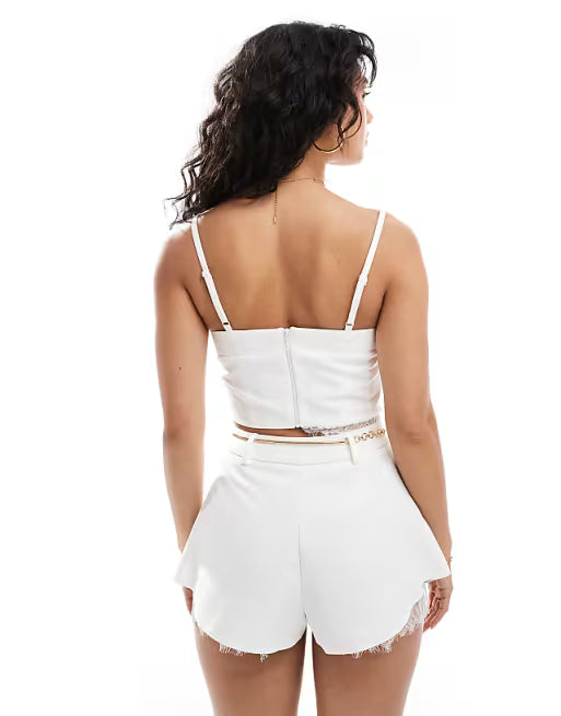 Miss Selfridtge tailored bralette with lace in ivory co ord