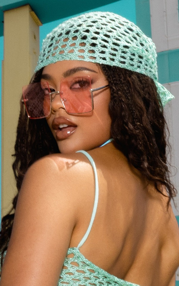 Gold Metal Cut Out Oversized Square Frame Sunglasses