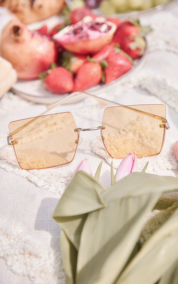 Gold Metal Cut Out Oversized Square Frame Sunglasses