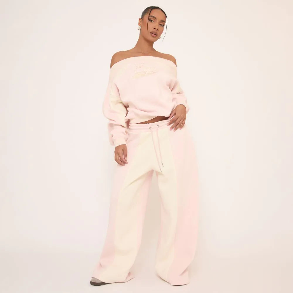 Oversized Tie Waist Contrast Stripe Wide Leg Joggers In Pink