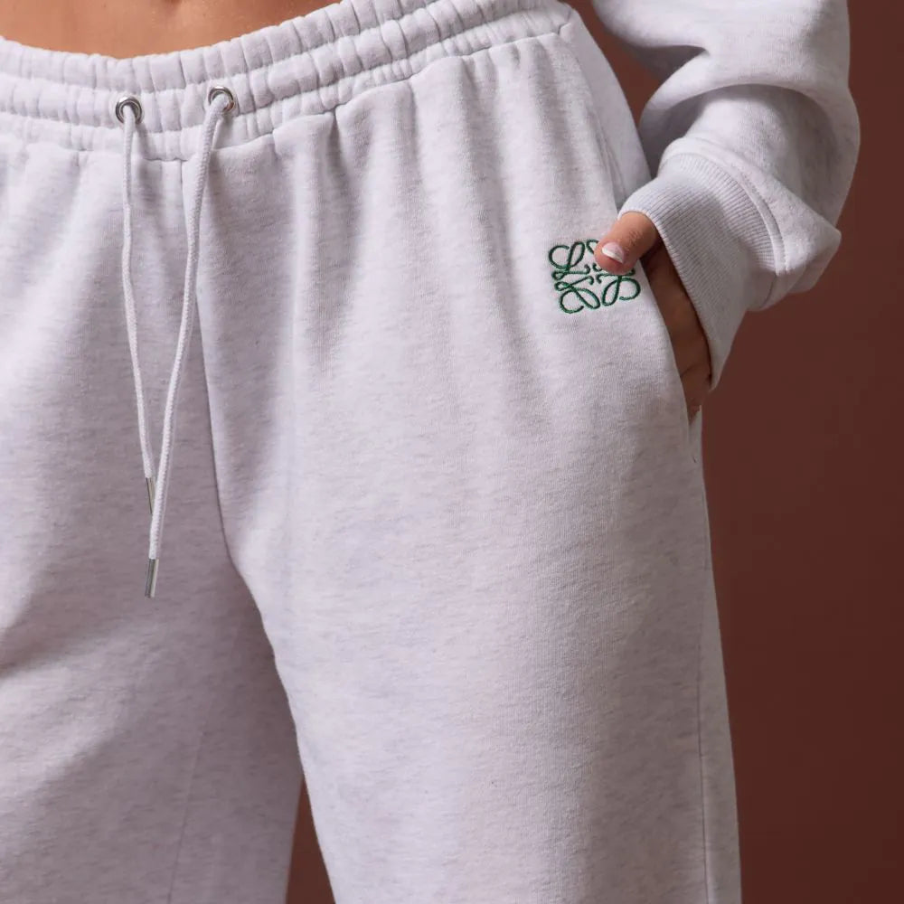 Tie Waist Swirl Graphic Detail Straight Leg Joggers In Grey Marl