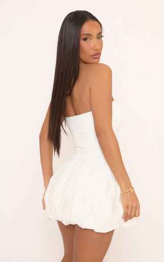 Ego - Bandeau Underbust Seam Detail Puffball Mini Dress In White