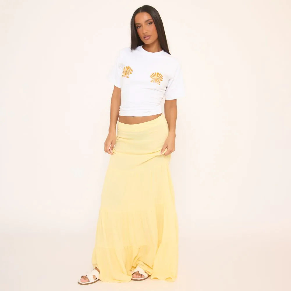 Short Sleeve Shell Graphic Detail Fitted T-Shirt In White