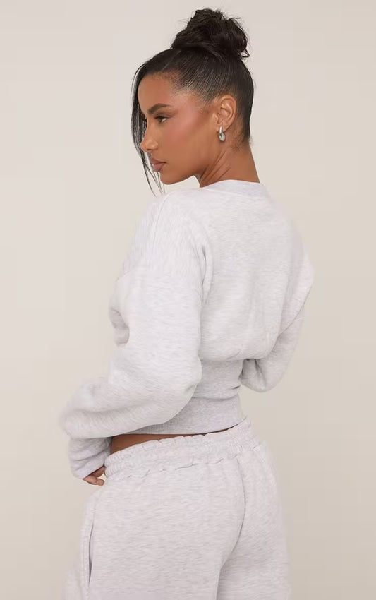 Long Sleeve Popper Detail Cinched Waist Sweatshirt In Grey