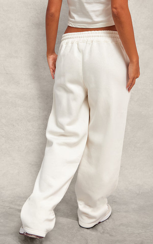 Cream Embossed Drawstring Joggers