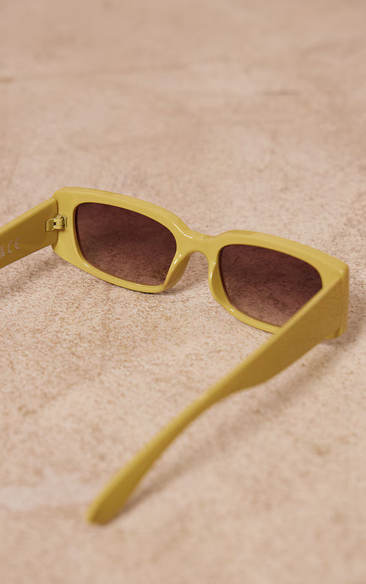 Olive Brown Lens Slim Rectangle Sunglasses