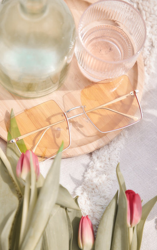 Gold Metal Cut Out Oversized Square Frame Sunglasses