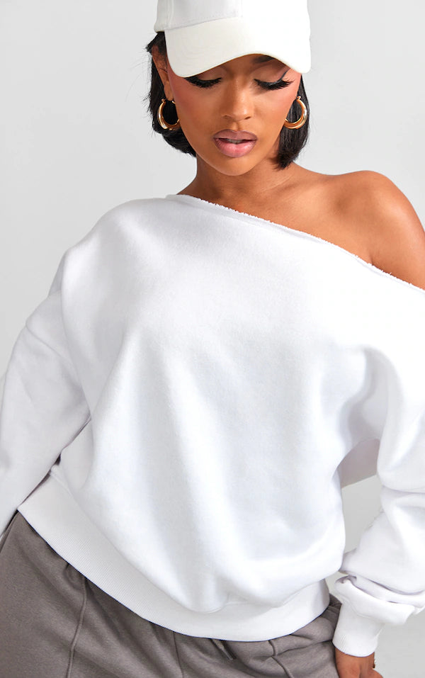 Shape White Sweat Raw Edge Slouch Sweatshirt