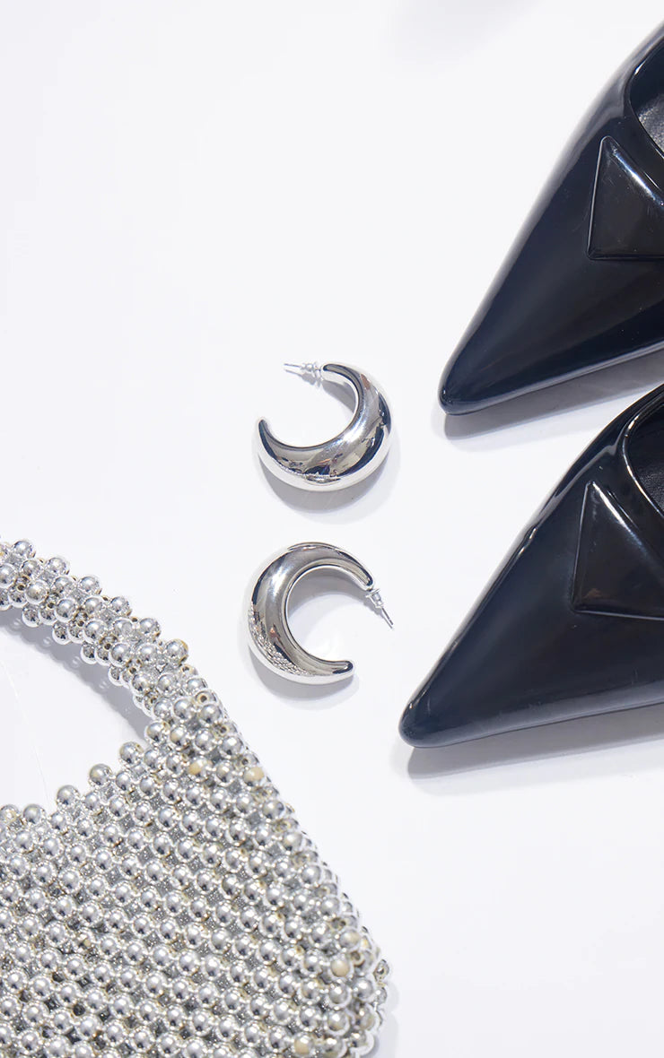 Silver Curved Hoop Earrings