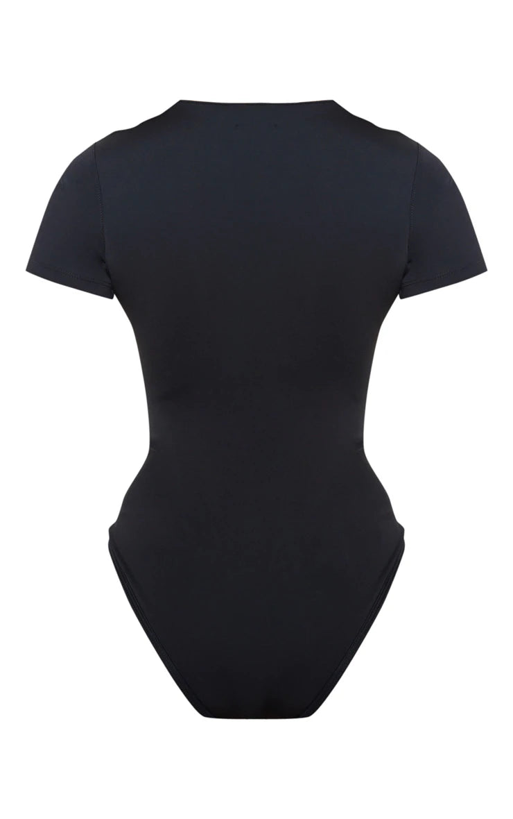 Black Scuba Zip Up Swimsuit