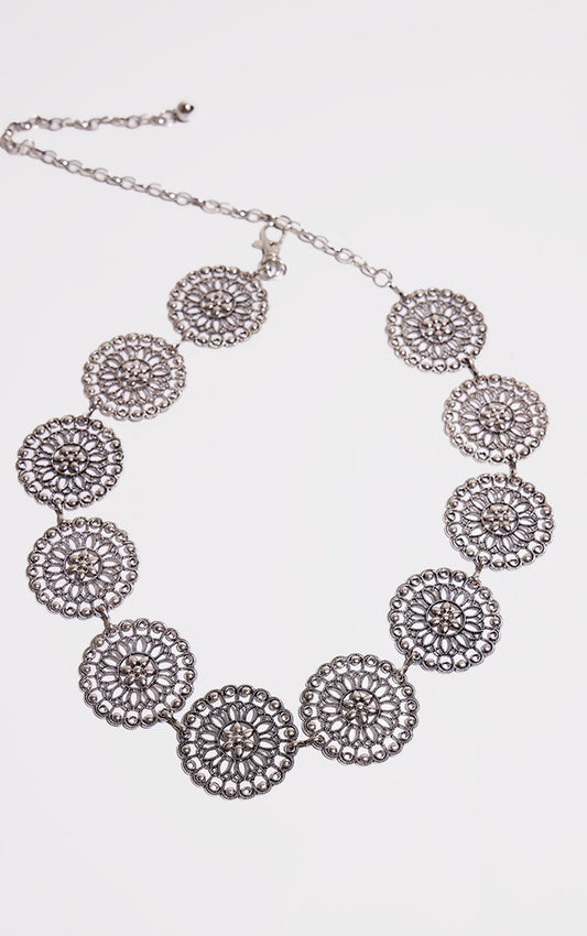Silver Flower Disc Chain Belt