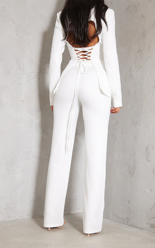 White Wide Leg High Waist Trousers