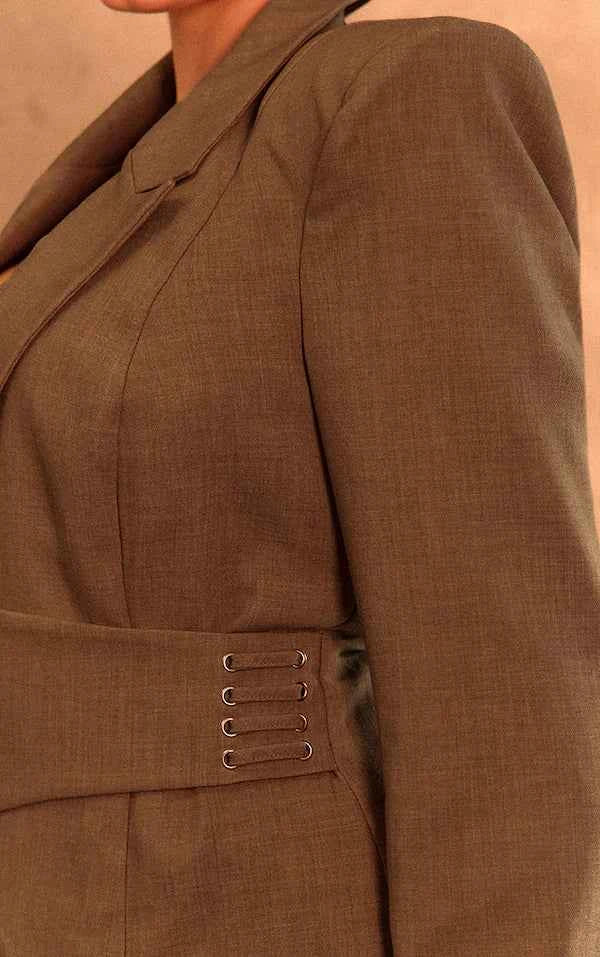 PLT Label Plus Dark Sage Tailored Cinched Waist Blazer