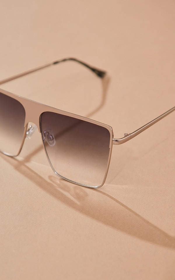 Silver Metal Flat Top Oversized Visor Sunglasses