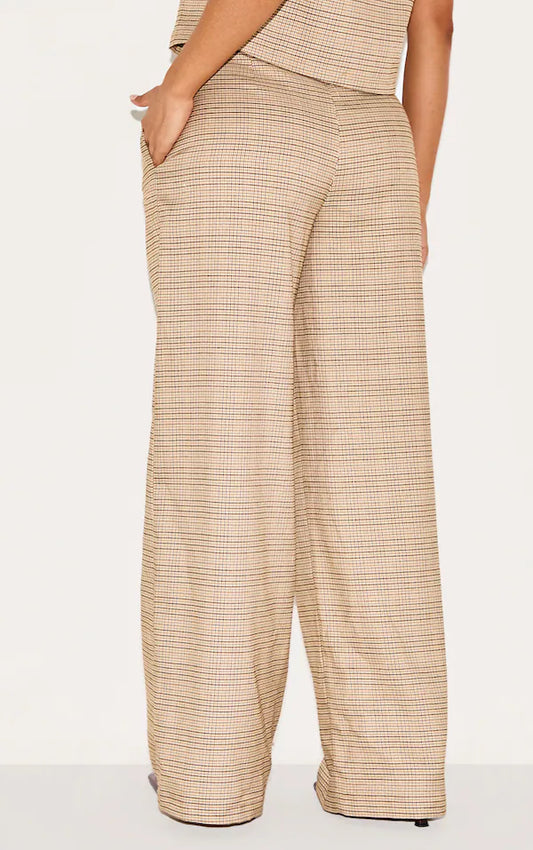 Petite Brown Checked Wide Leg Pants