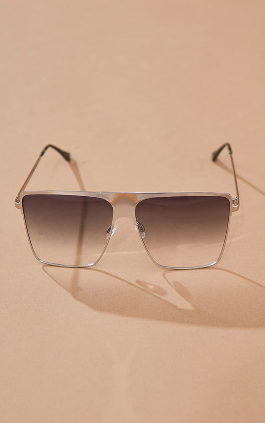 Silver Metal Flat Top Oversized Visor Sunglasses