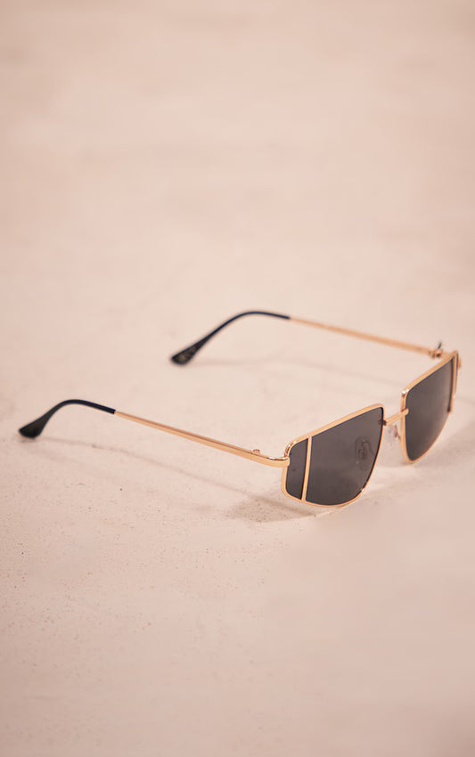 Black Metal Double Frame Detail Rectangular Sunglasses