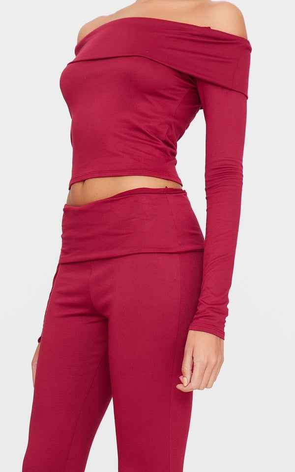 Plt - Burgundy Soft Touch Fold Over Skinny Flares
