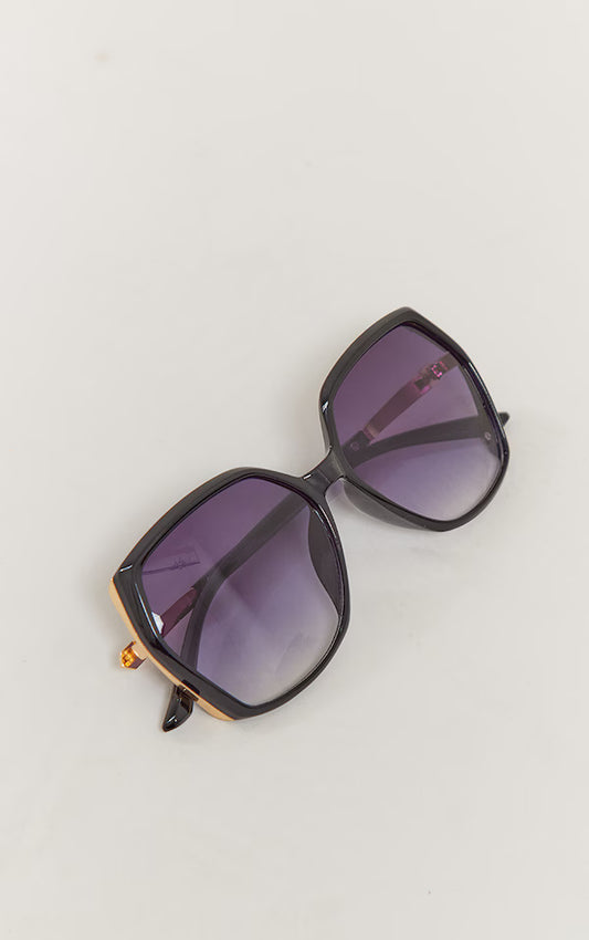 Black Metal Detail Square Sunglasses