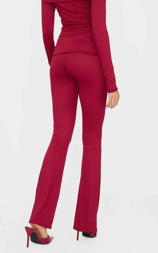Plt - Burgundy Soft Touch Fold Over Skinny Flares