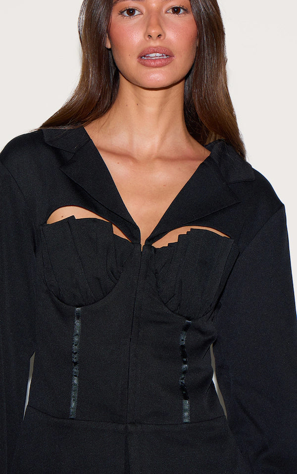 Black Shell Cup Detail Tailored Blazer