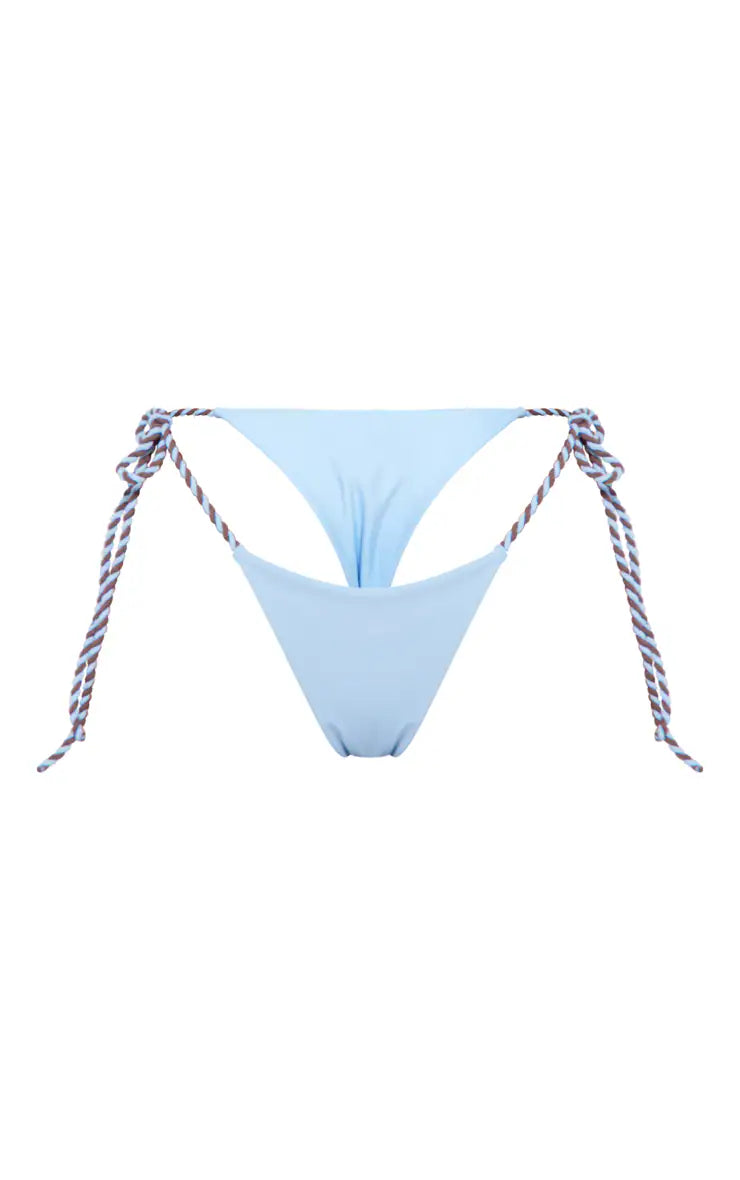Light Blue Contrast Twist Tie Side Bikini Bottoms