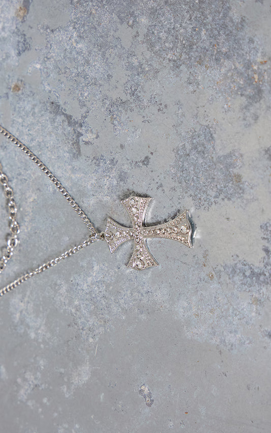 Silver Layered Cross Chain Necklace