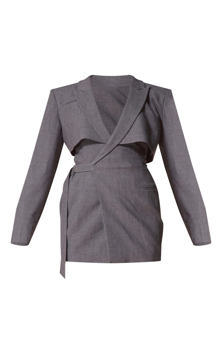 Label Charcoal Tie Side Detail Blazer Dress