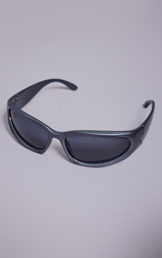 Grey Thick Frame Narrow Visor Sunglasses