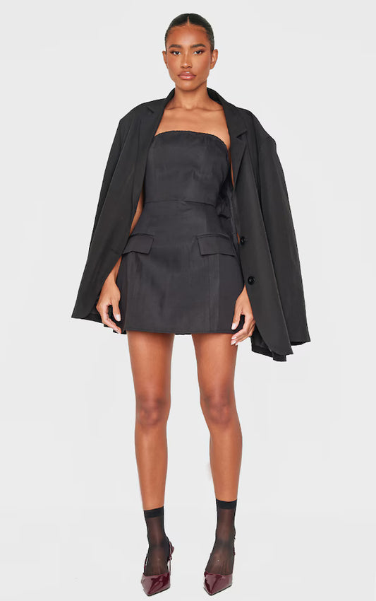 Black Bandeau Pocket Detail Shift Dress