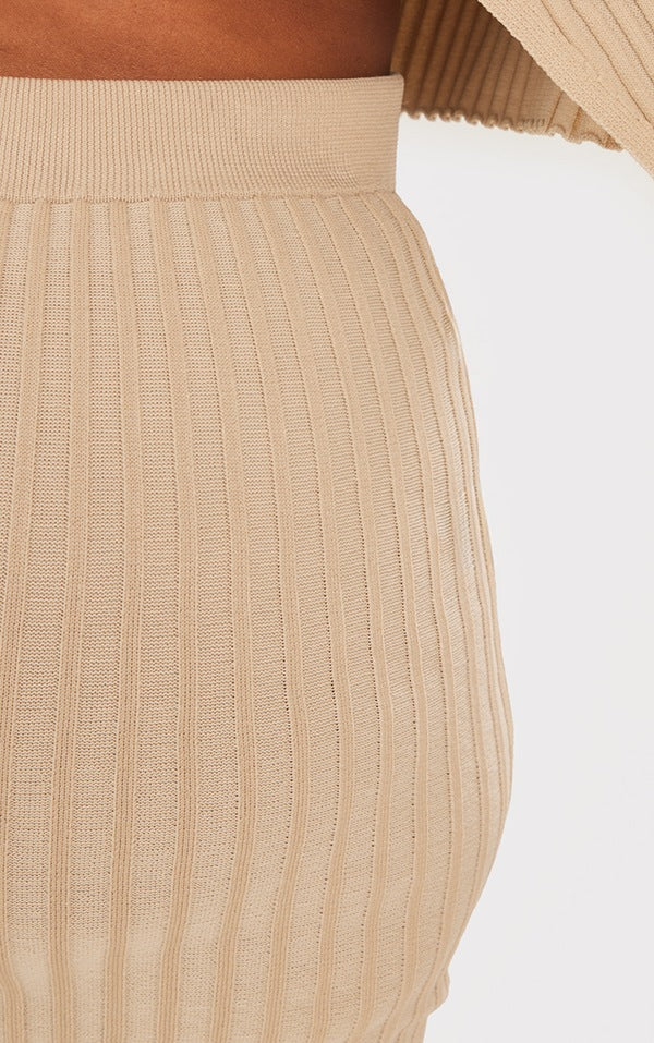 Plus Taupe Two Tone Thick Rib Knit Leggings