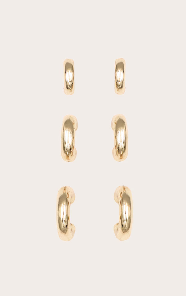 Gold Huggie Hoop 3 Pack Earring Set