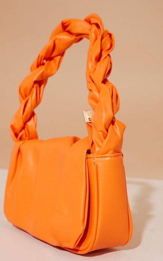 Orange Twist Strap Ruched Front Shoulder Bag