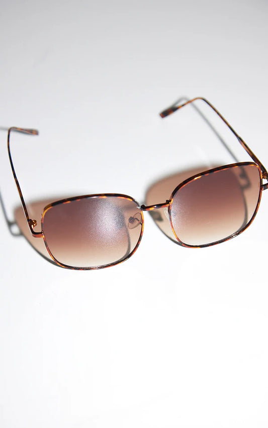 Brown Metal Tort Oversized Frame Sunglasses