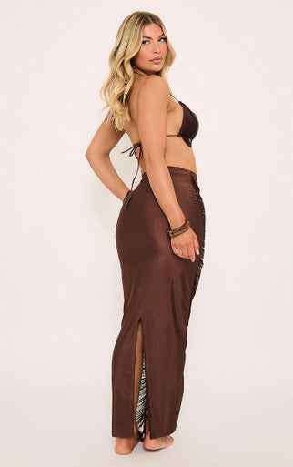 Plt - Mid Rise Tassel Detail Maxi Skirt In Brown