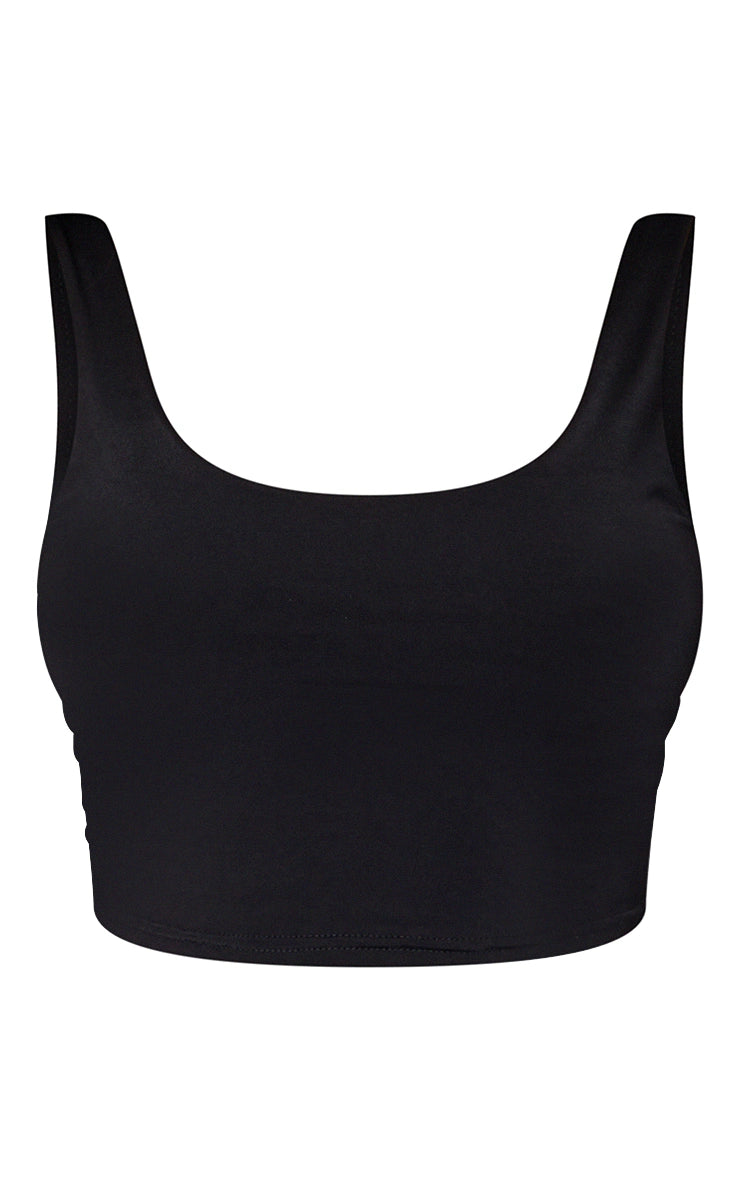 Black Scoop Neck Slinky Crop Top