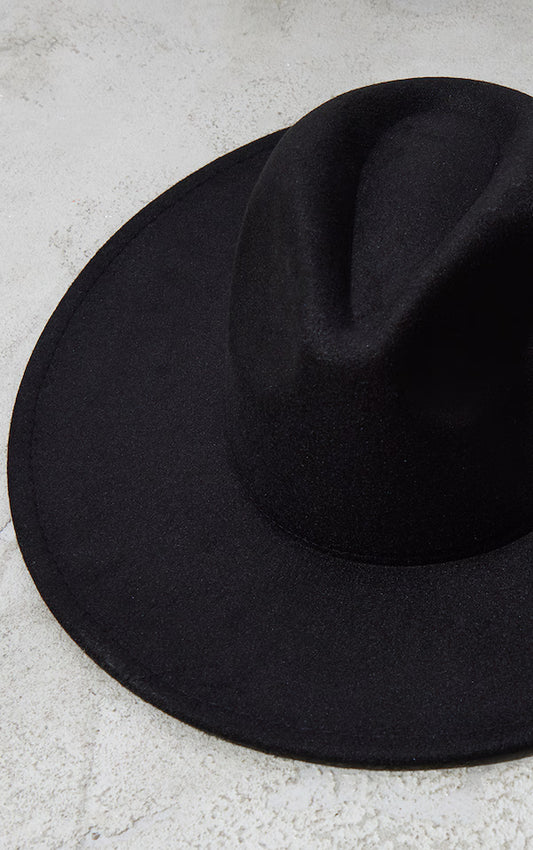 Black Wide Brim Fedora Hat