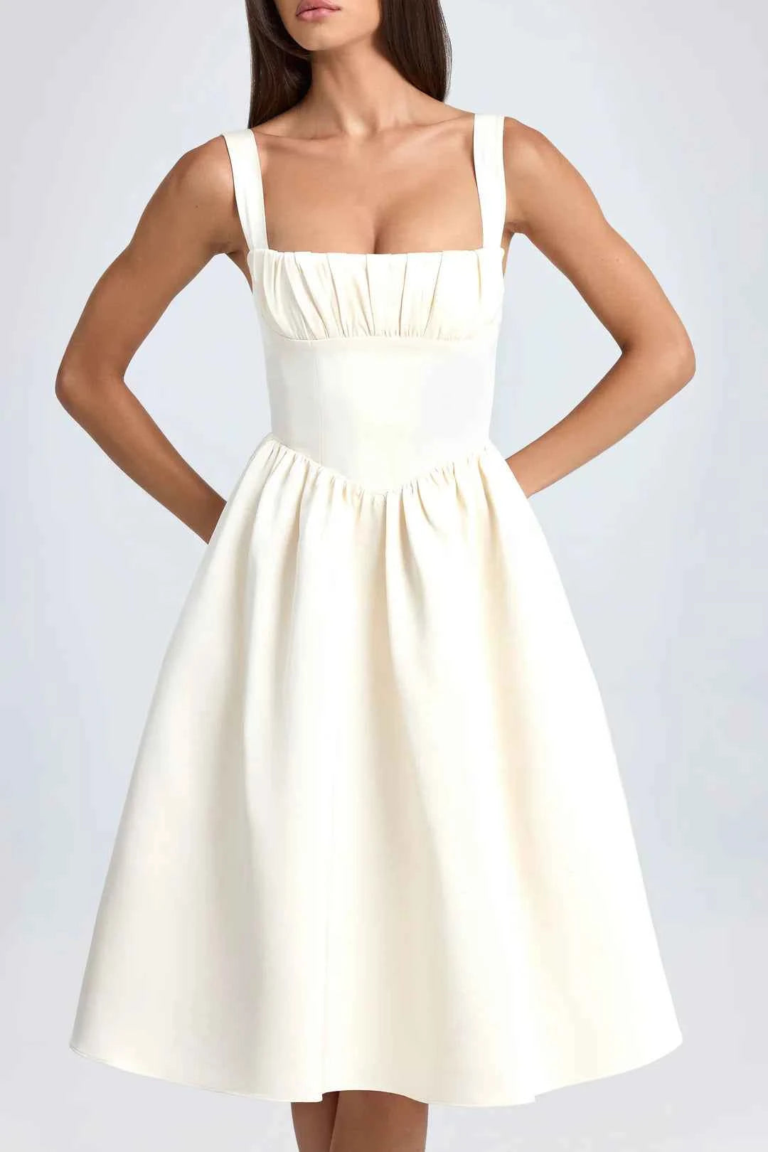 OhPolly - Draped Corset Midaxi Dress in Ivory
