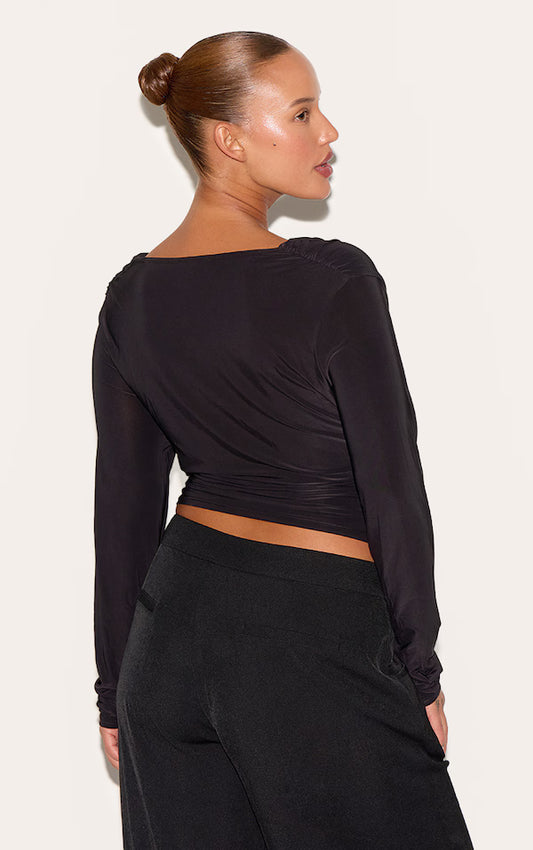 Plus Black Cowl Neck Long Sleeve Slinky Top